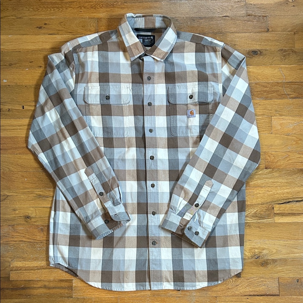 Carhartt Men's Tan and White Checkered Shirt